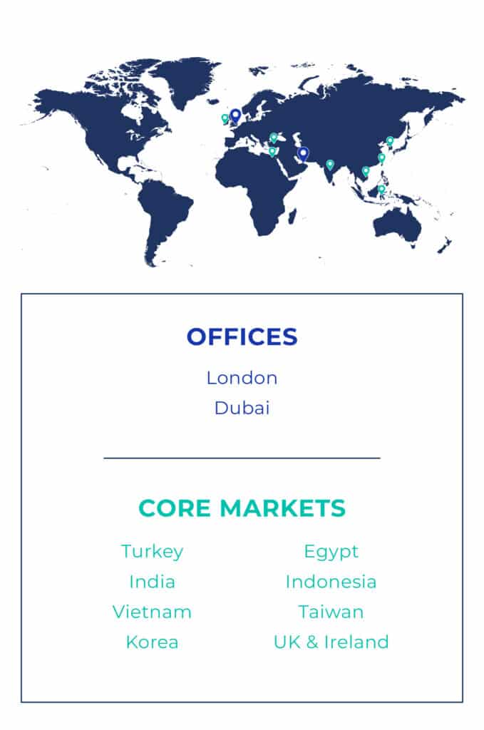 Map showing offices and core markets globally